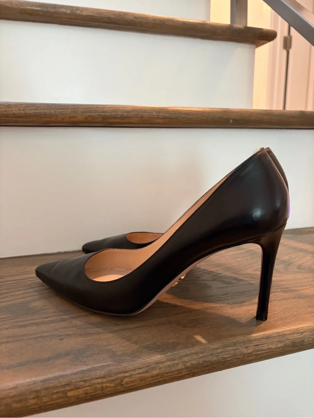 Prada Black Leather Pointed-Toe Stiletto Pumps, 85mm, Size 38